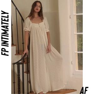 Free People Cream Polka Dot Maxi Sleep Dress